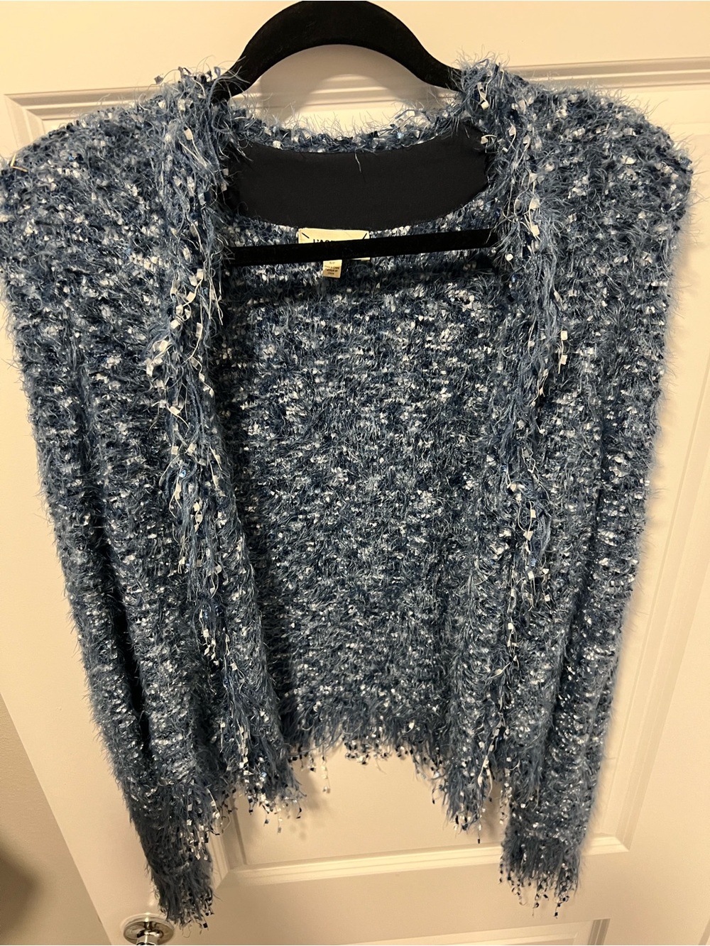 L'AGENCE Blue Textured Fringe Tweed Jacket - Picture 6 of 8